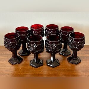 Avon Cape Cod Set of 8 Ruby Red Pressed Glass Goblets